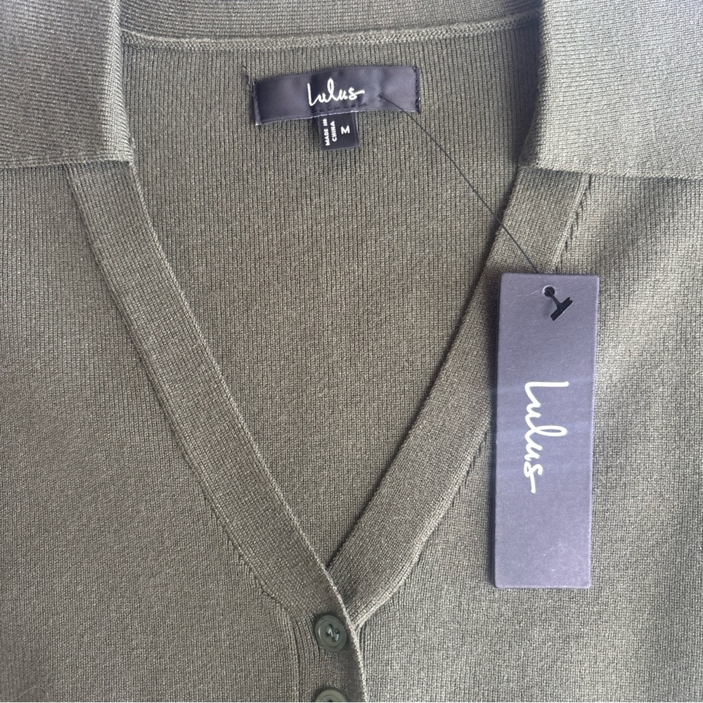 Lulus NWT Sz‎ M Sweater Dress Mini Olive Green Forest Fairy Academia Career - Picture 5 of 7